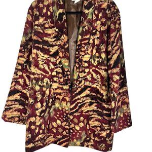 Retro Animal Print Blazer L Burgundy Funky Artsy Preppy Classic Chic Floral